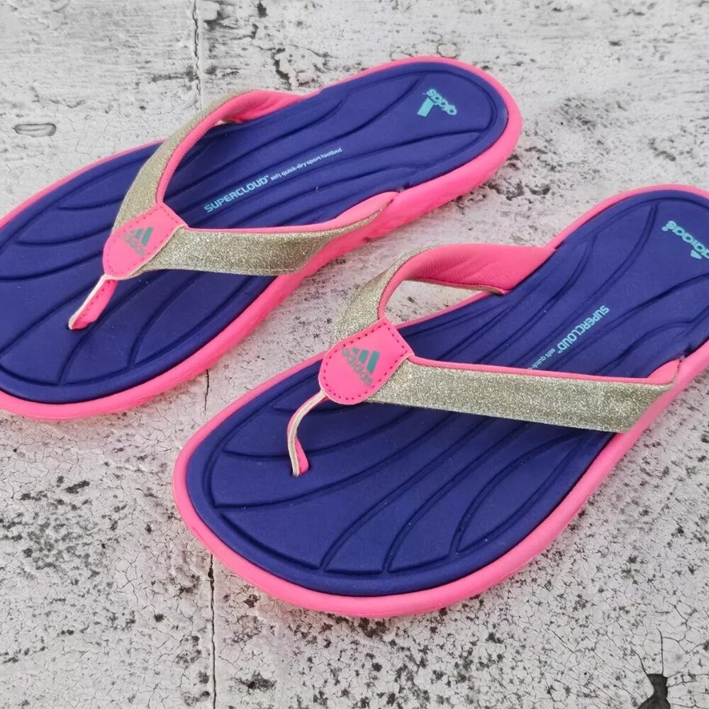 Adidas Girl Sandal Pink Gold Glitter Sandal Thong Flip Flop Size 3US